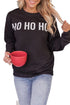 Black Ho Ho Ho Glitter Print Long Sleeve Pullover Sweatshirt